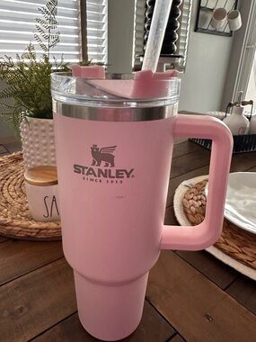 Stanley Pink Travel Tumbler with Handle and Clear Lid large